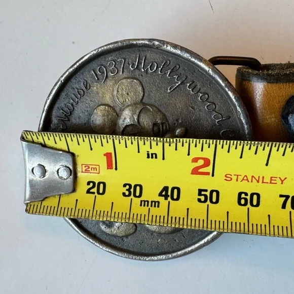 Vintage Mickey Mouse Disneyland Brass Tone Belt Buckle & Belt RARE - Picture 5 of 12